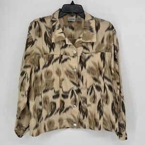 Chicos Silk Animal Print Button Front Shirt Jacket Women Size 3 (XL) Beige Brown